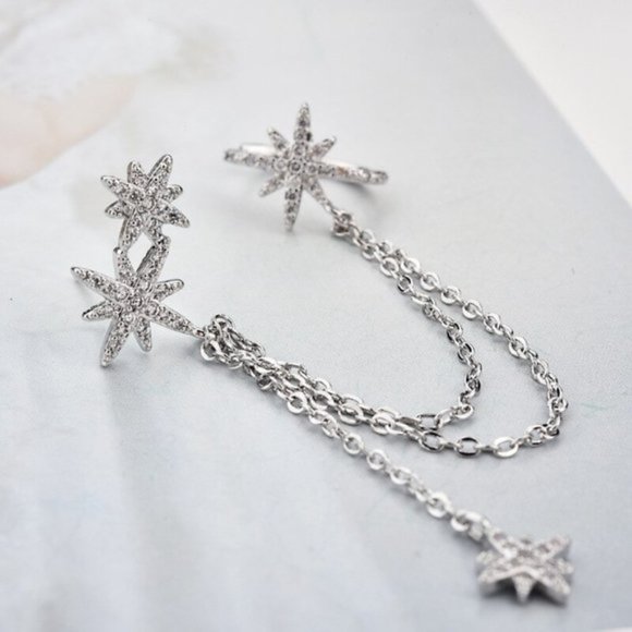 NEW 925 Sterling Silver Stars Chain Earrings - Picture 4 of 5